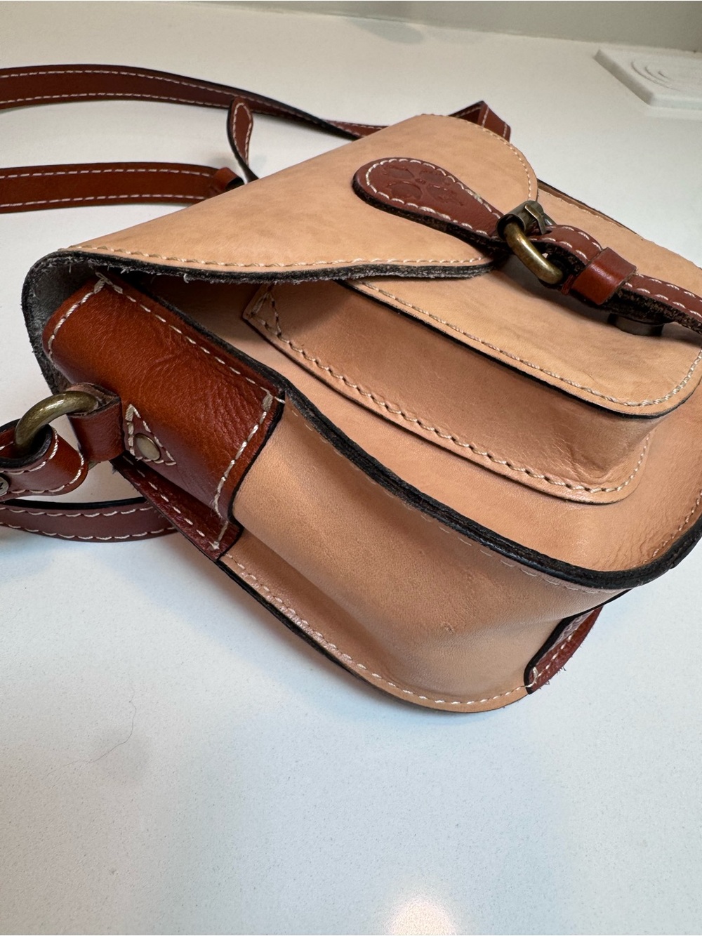 Patricia Nash Two-Tone Saddle Crossbody in Tan and Brown - Picture 4 of 9